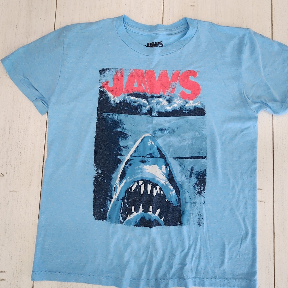 Jaws Shark Graphic Light Blue Kids T-Shirt